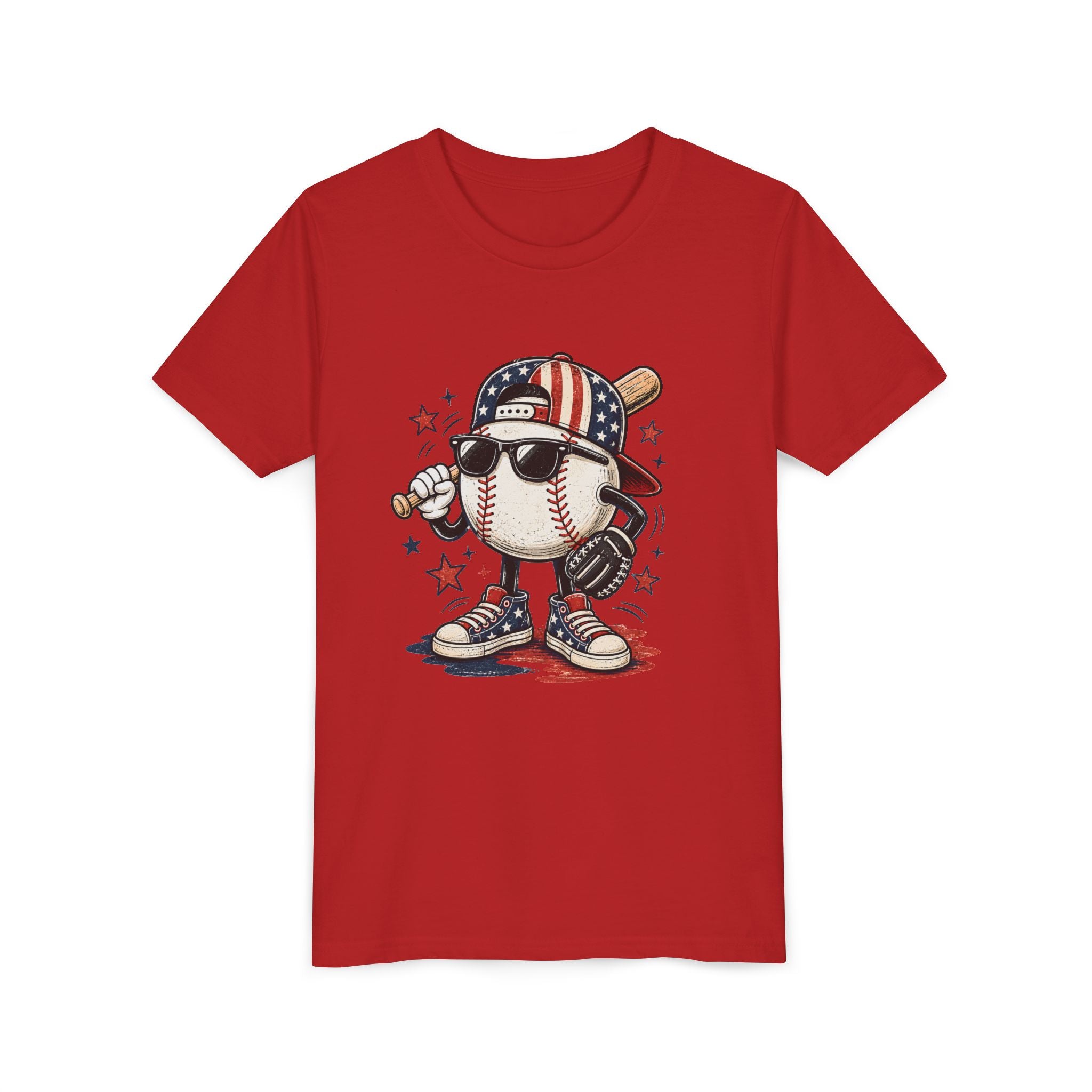 Patriotic Cool Baseball Character Youth Tee