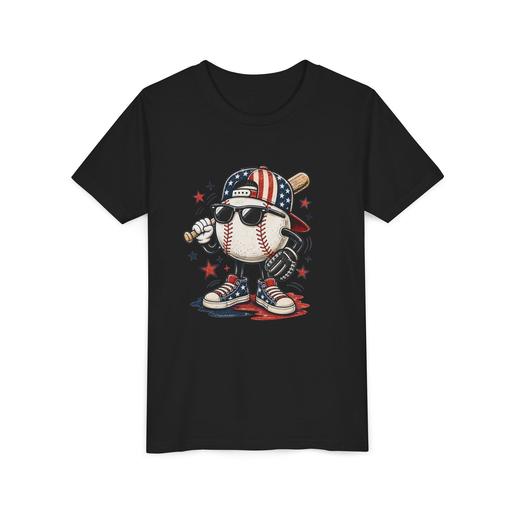 Patriotic Cool Baseball Character Youth Tee