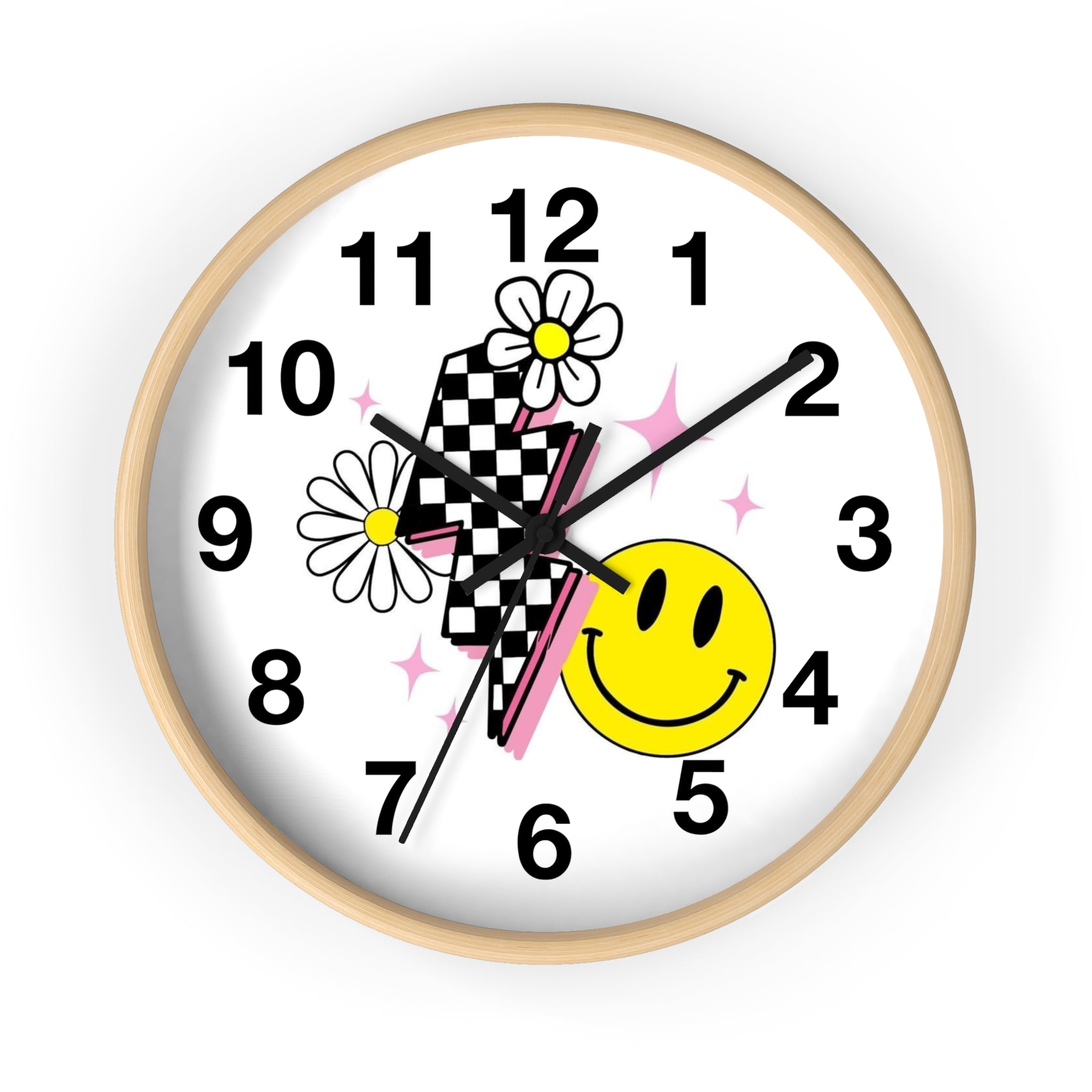 Wall Clock — Retro Smiley Daisy Checkerboard Decorative Clock