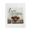 Plush Blanket — “Live Like Someone Left the Gate Open” Highland Cow Throw