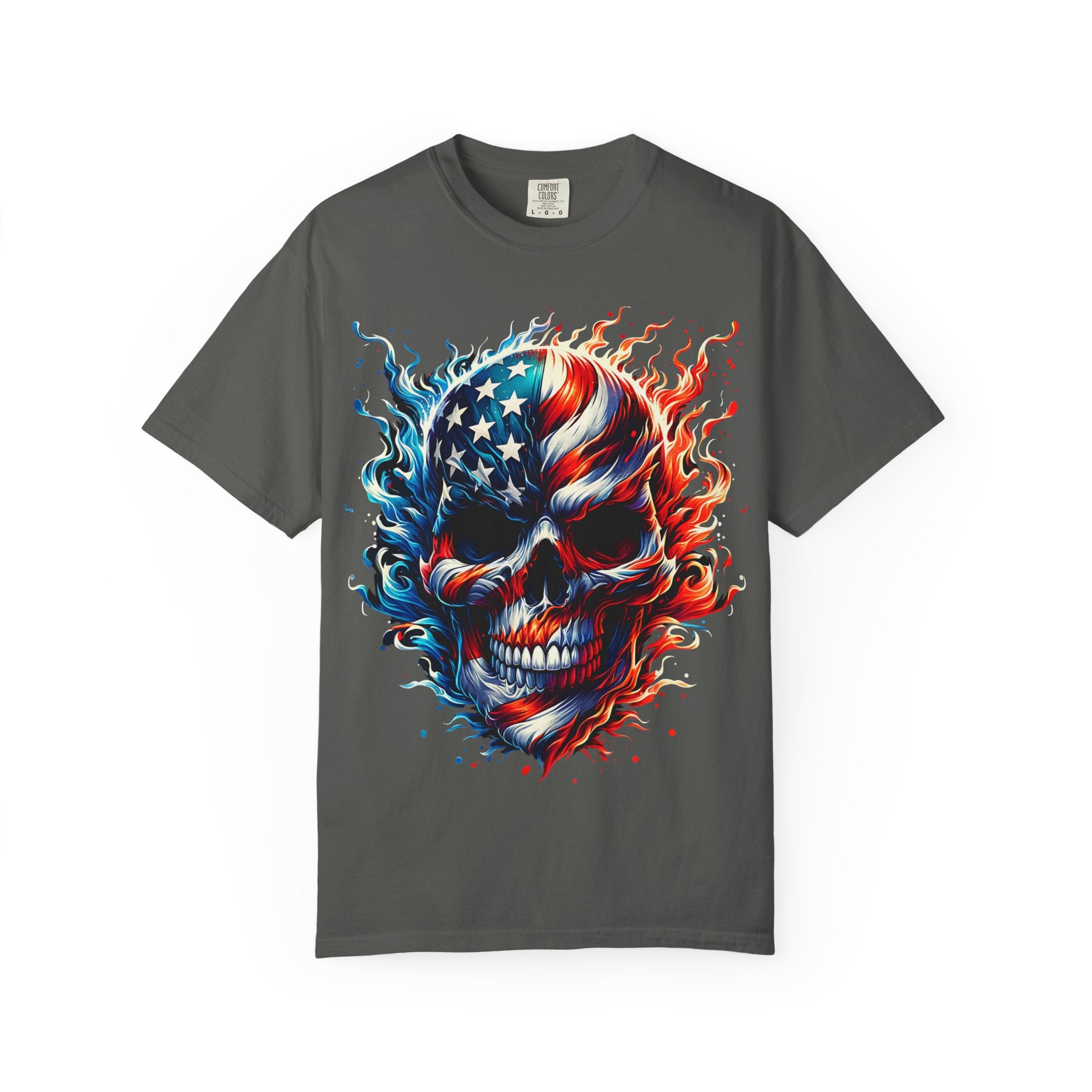 Patriotic Flame Skull T-Shirt — American Flag Skull Graphic Tee