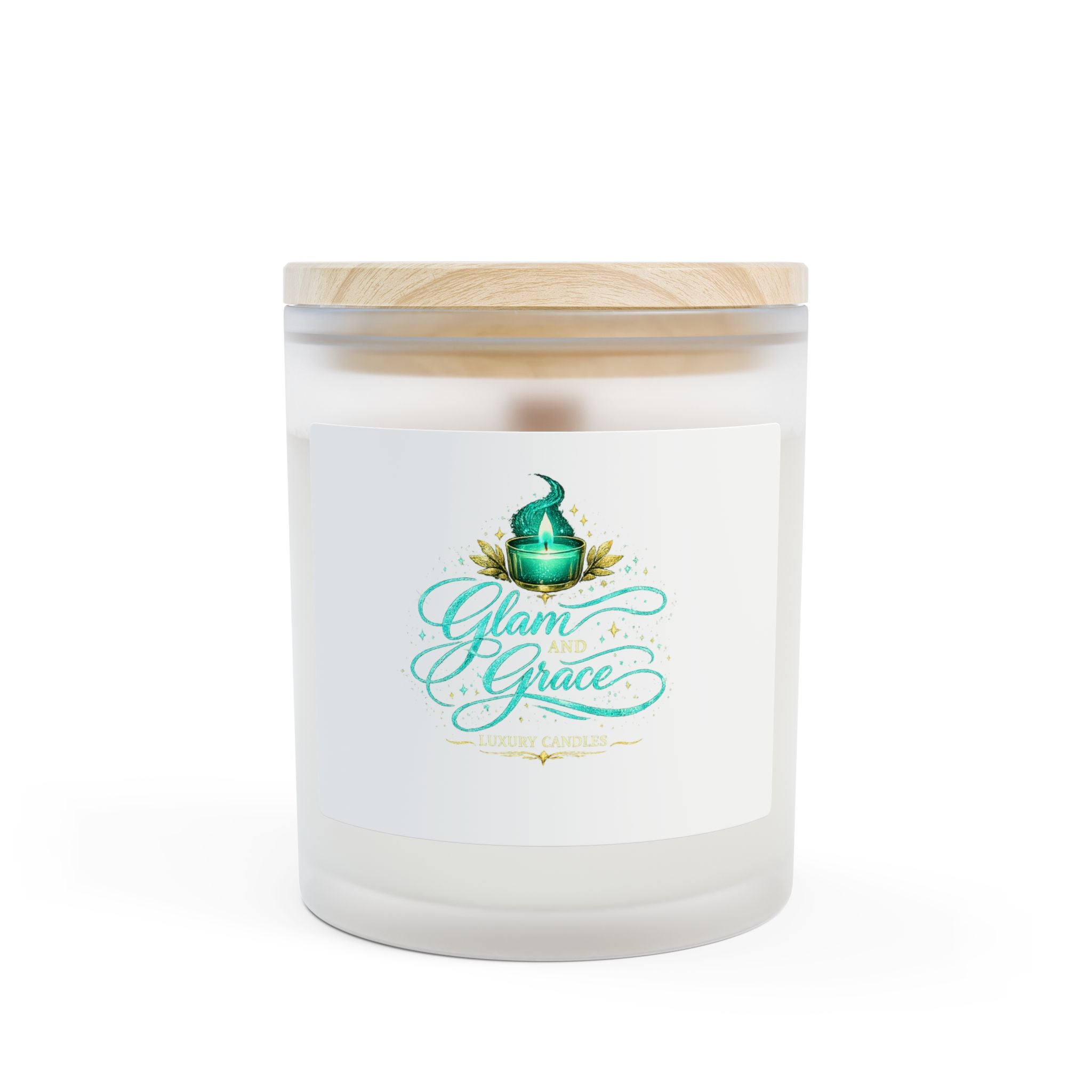 Glam & Grace Frosted Glass Candle – 11oz Scented Soy Candle with Wooden Lid
