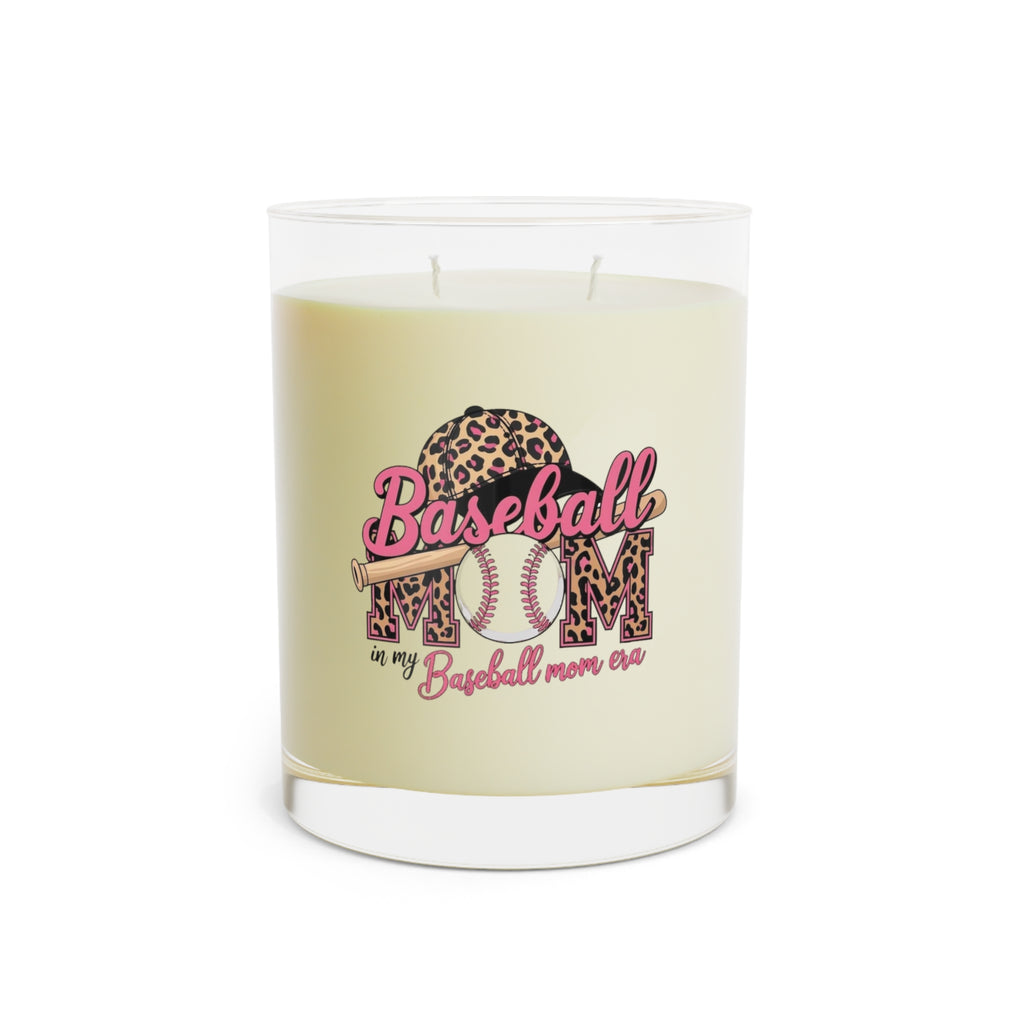 Baseball Mom Candle — 11oz Scented Glass Candle with Leopard Print "Baseball Mom" Design