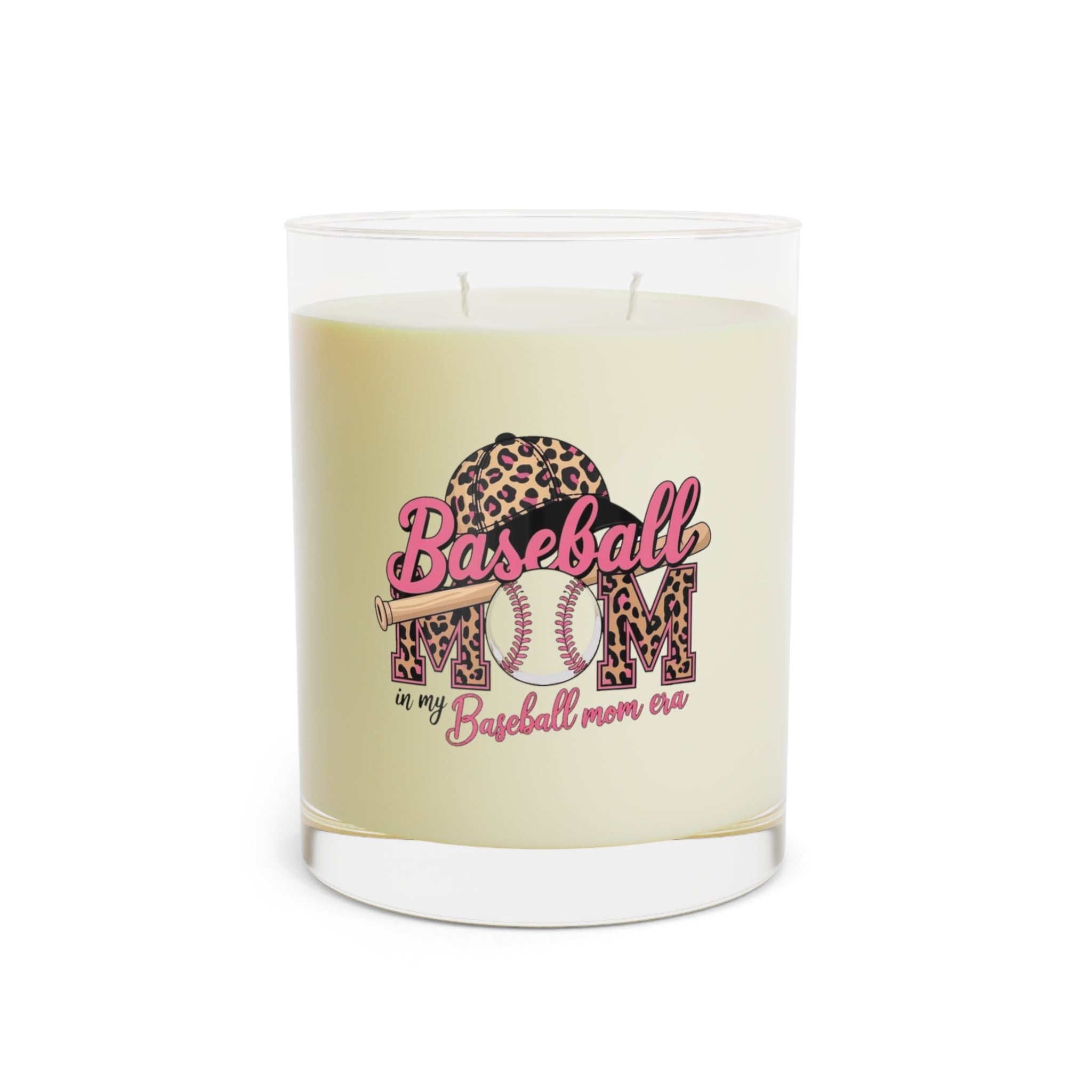 Baseball Mom Candle — 11oz Scented Glass Candle with Leopard Print "Baseball Mom" Design