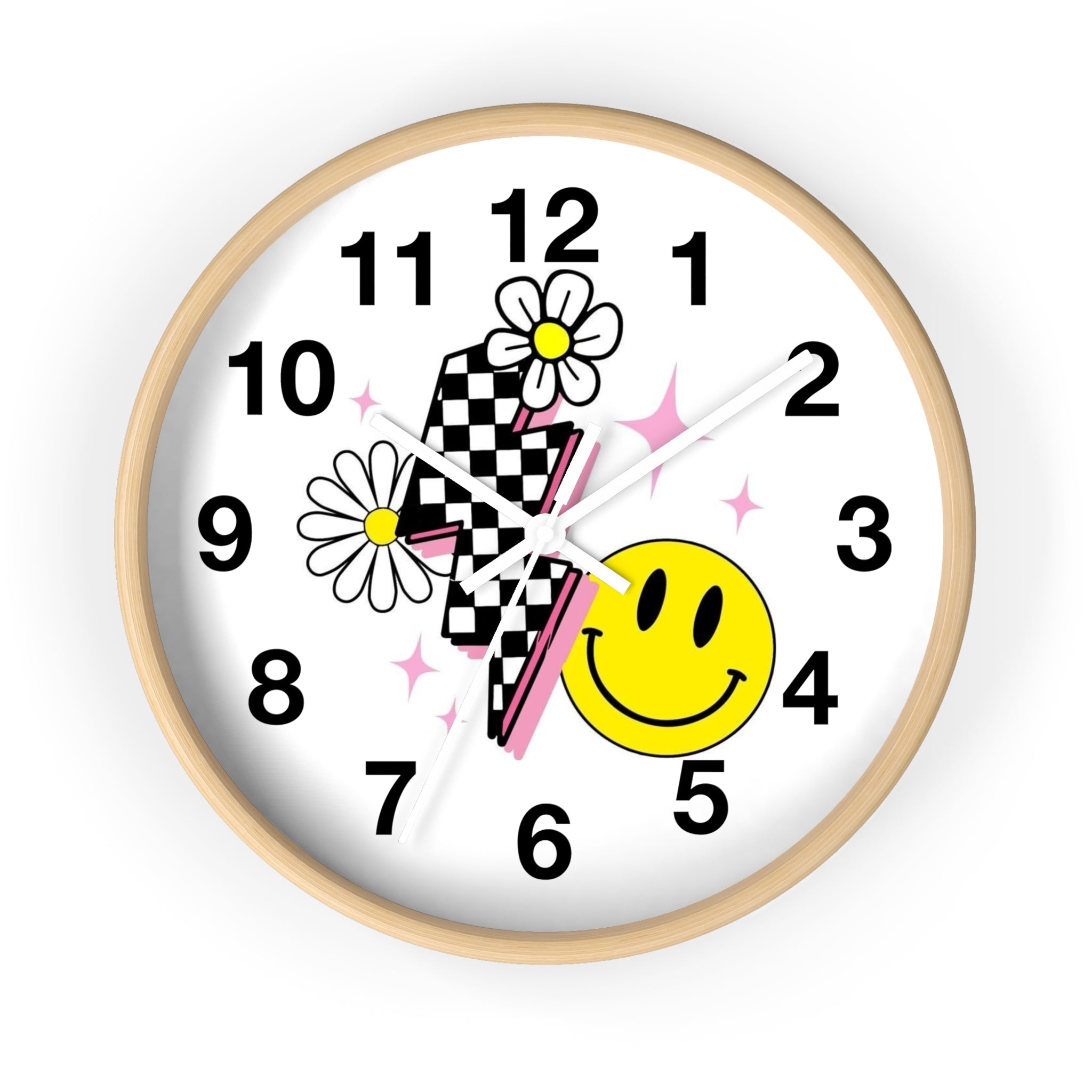 Wall Clock — Retro Smiley Daisy Checkerboard Decorative Clock
