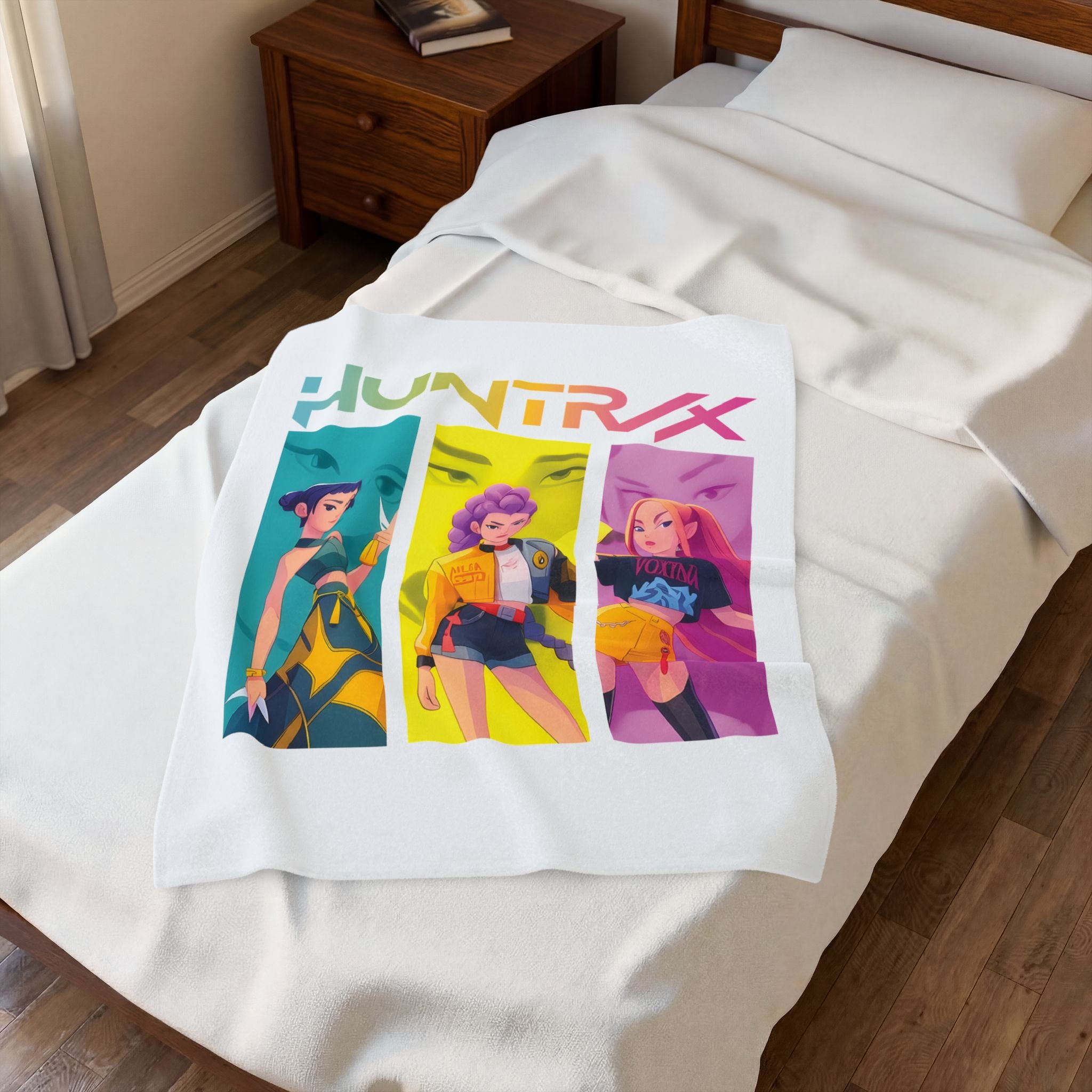 Velveteen Plush Blanket — HUNTRX K-Pop Style Trio Graphic Throw