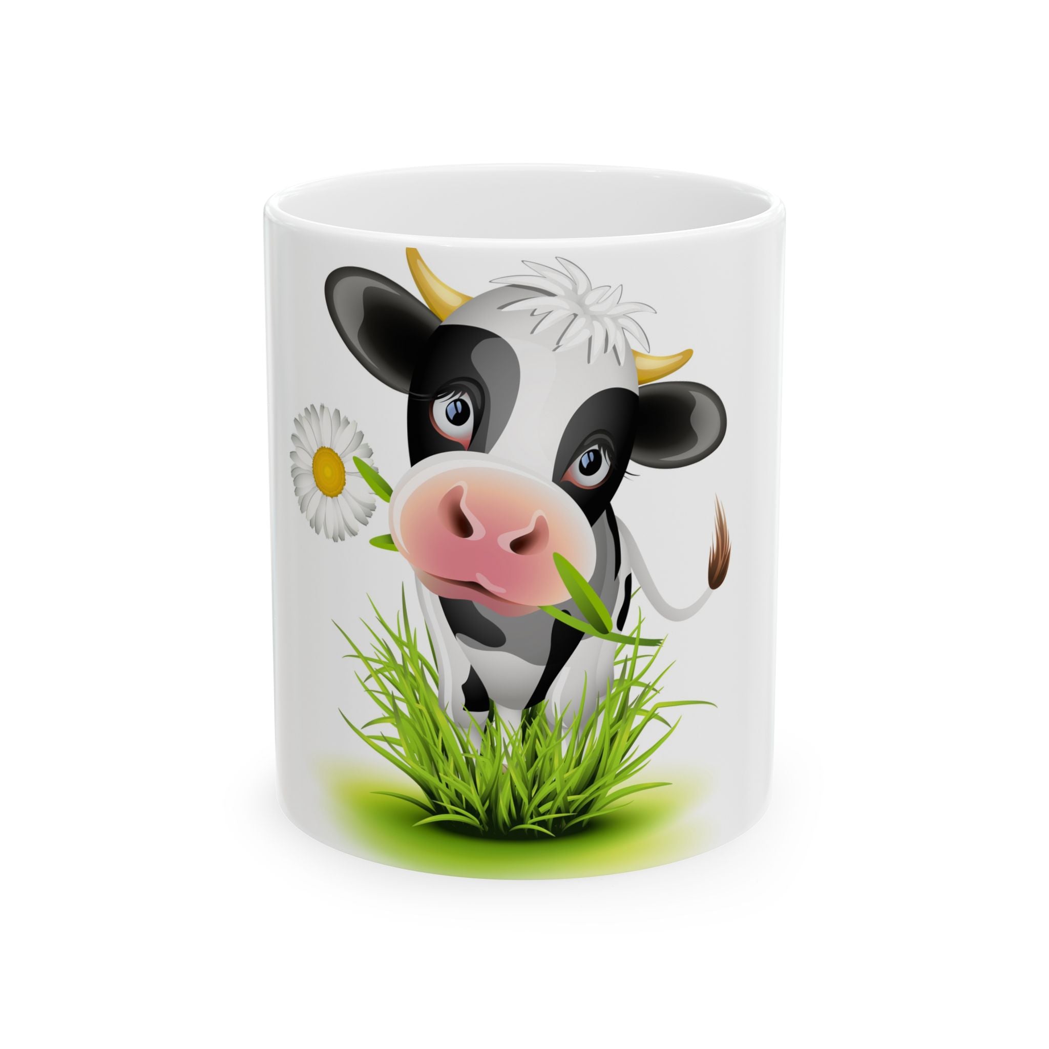 Cute Cow Ceramic Mug – 11oz & 15oz Coffee Cup with Daisy