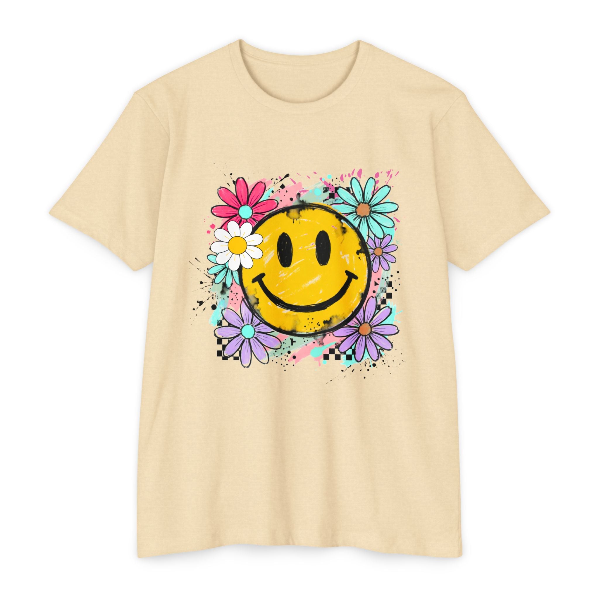 Smiley Flower Tee — Retro Happy Face Floral Graphic T-Shirt