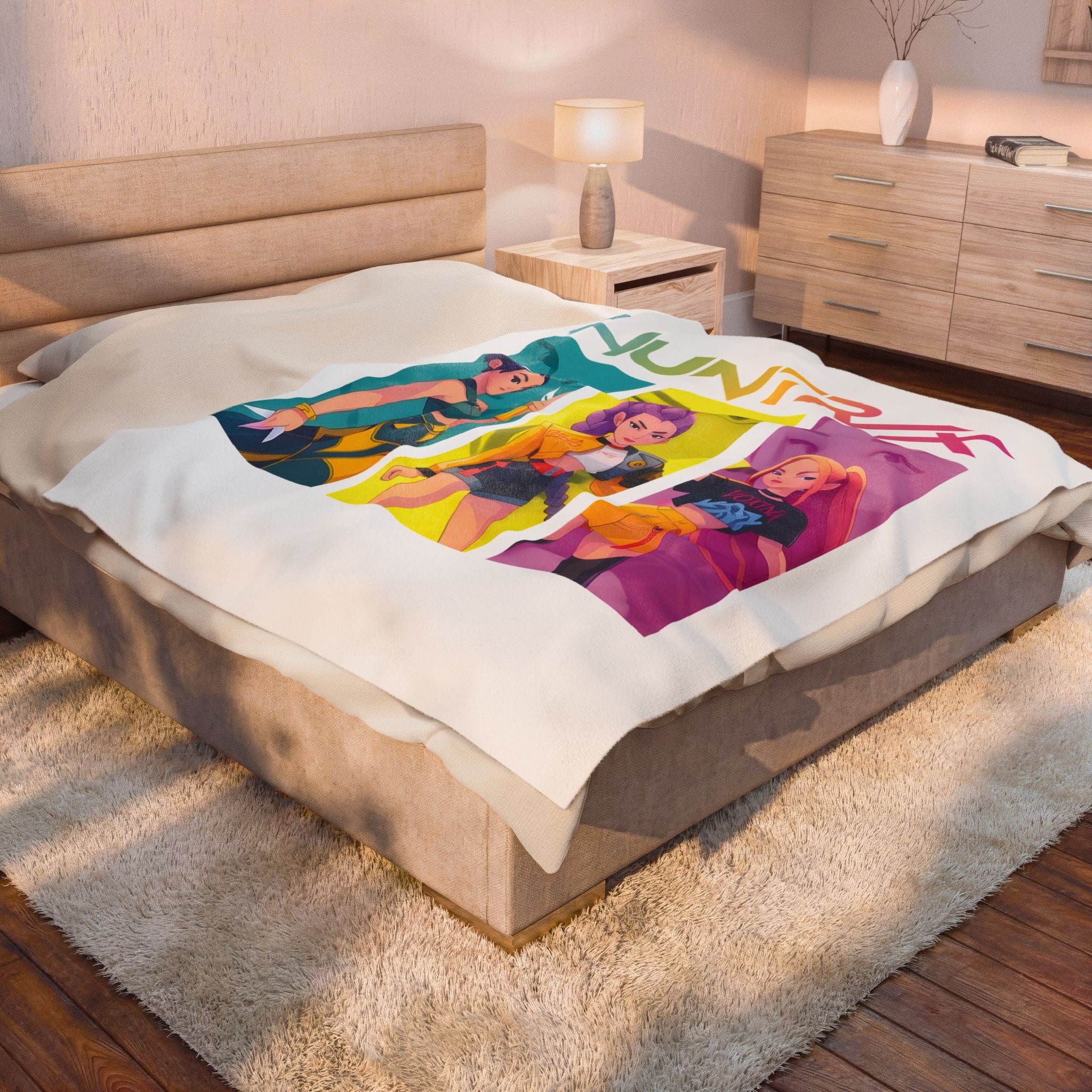 Velveteen Plush Blanket — HUNTRX K-Pop Style Trio Graphic Throw