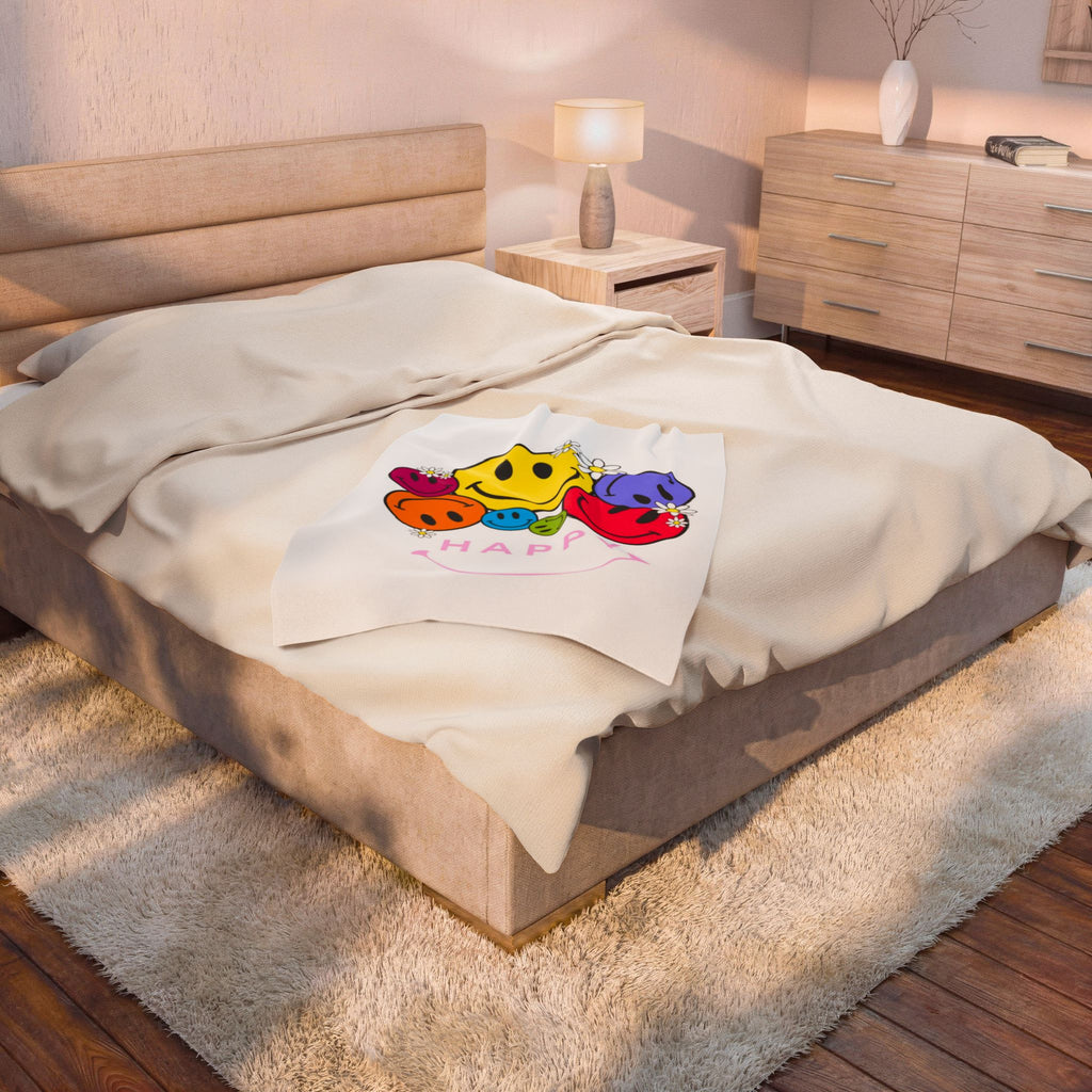 Happy Daisy Smiley Velveteen Plush Blanket