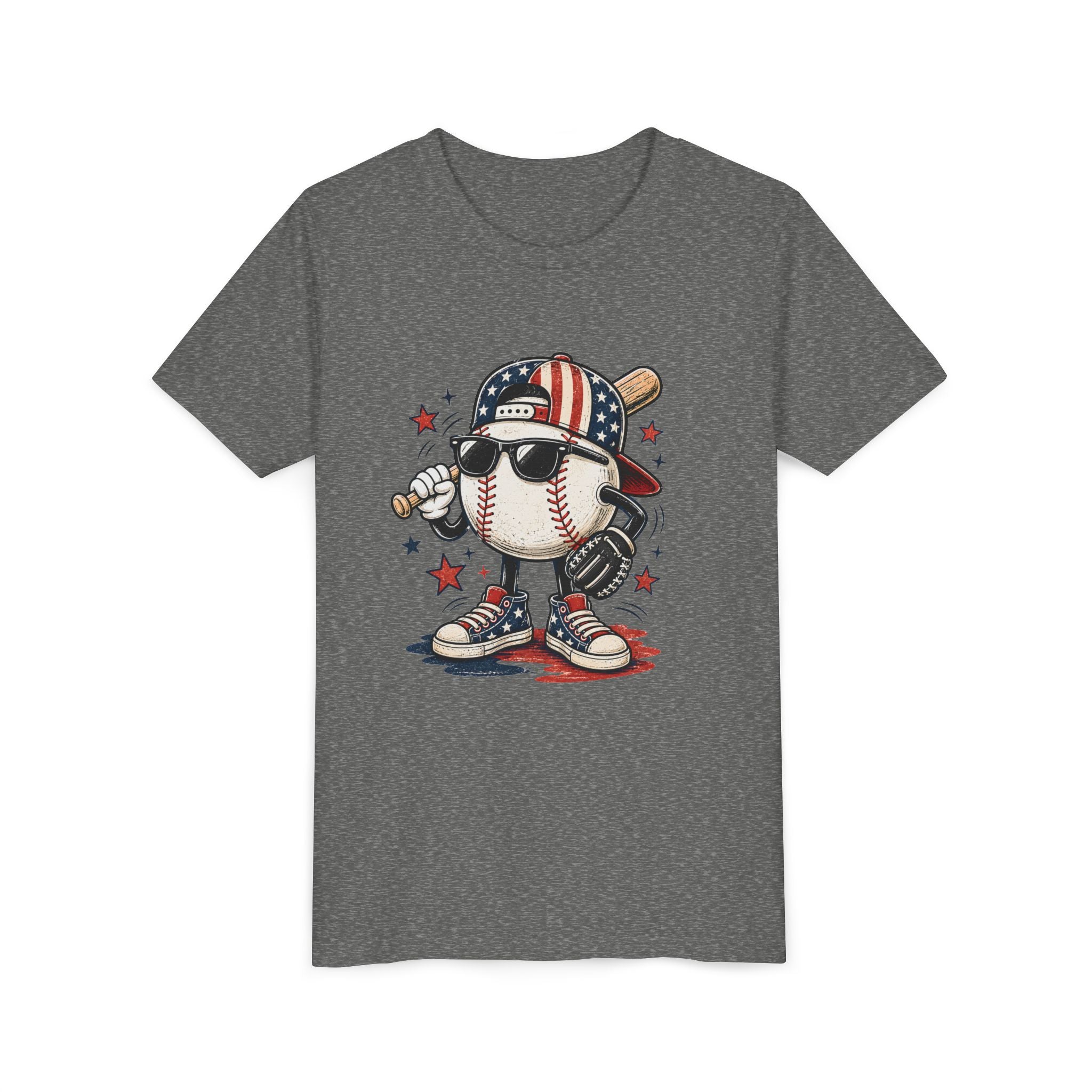 Patriotic Cool Baseball Character Youth Tee