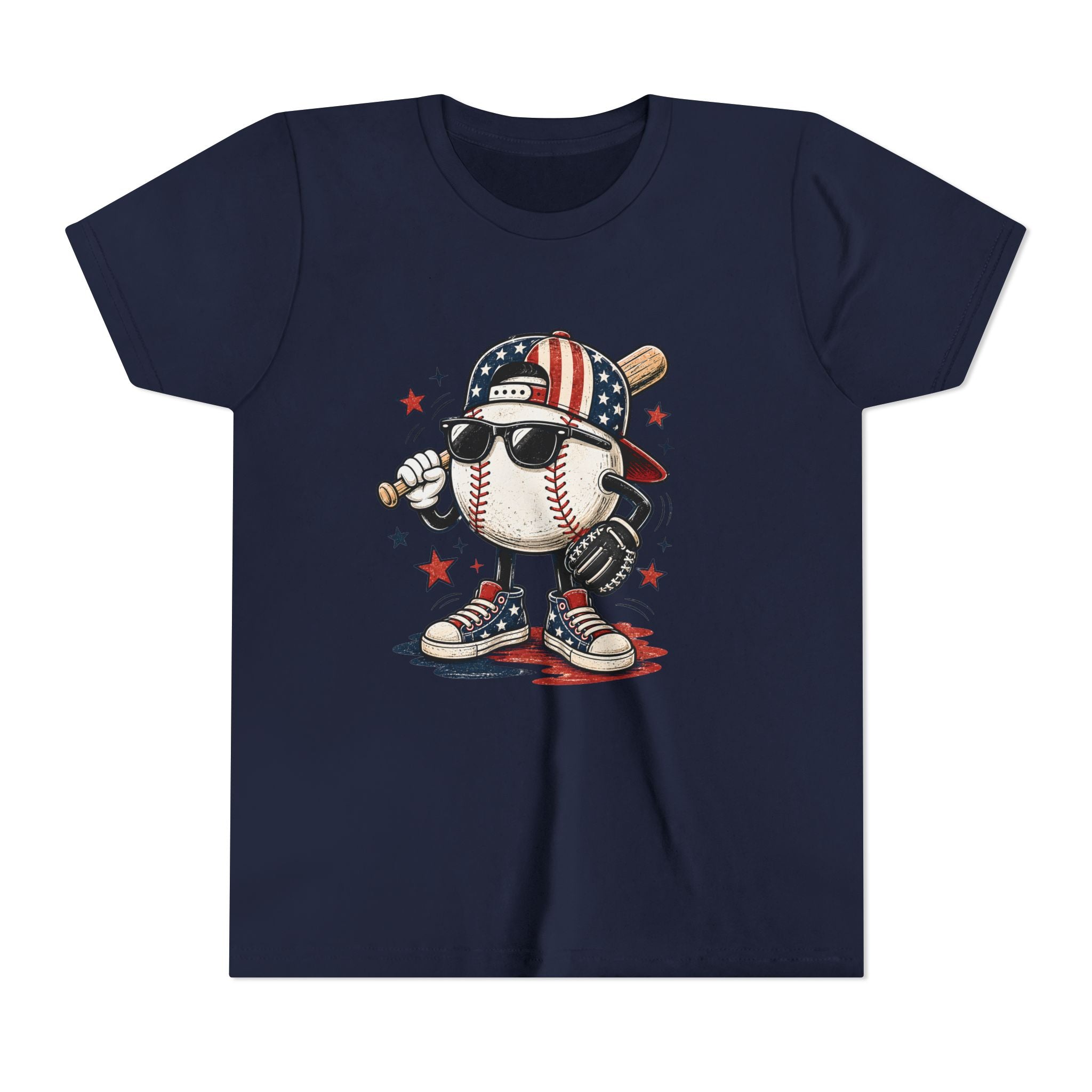 Patriotic Cool Baseball Character Youth Tee